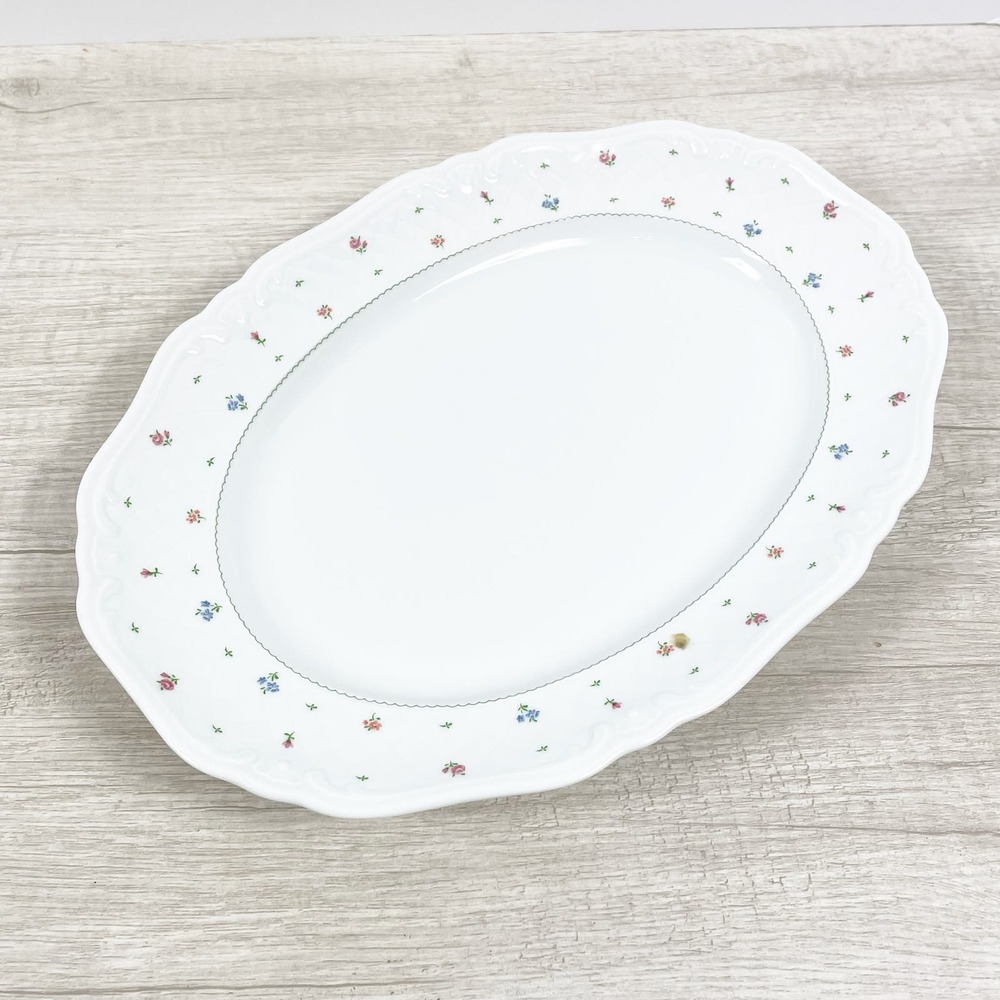 Eschenbach Bavaria Germany White Micro Floral Oval Serving Platter 13" x 9"